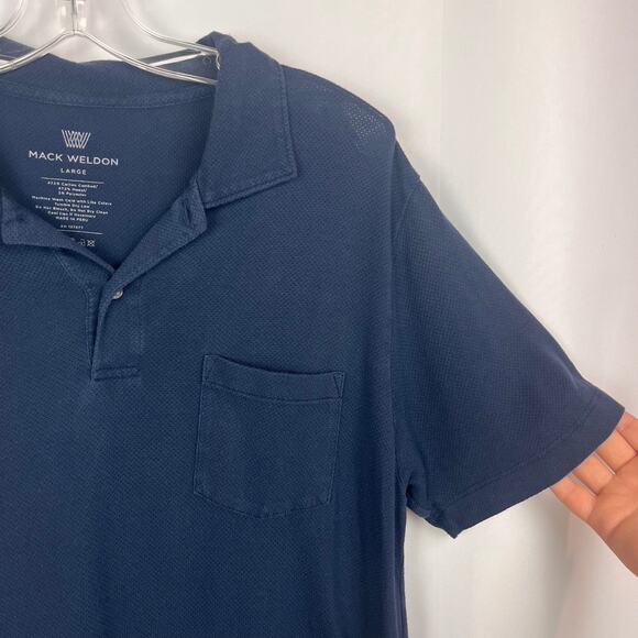 Mack Weldon Vesper Polo Shirt L Navy Blue Mesh Knit FLAW - Picture 3 of 11